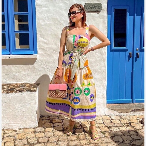 *NEW* ZARA BLOGGER FAVORITE COLORFUL GEOMETRIC MIDI DRESS XS - Picture 1 of 13